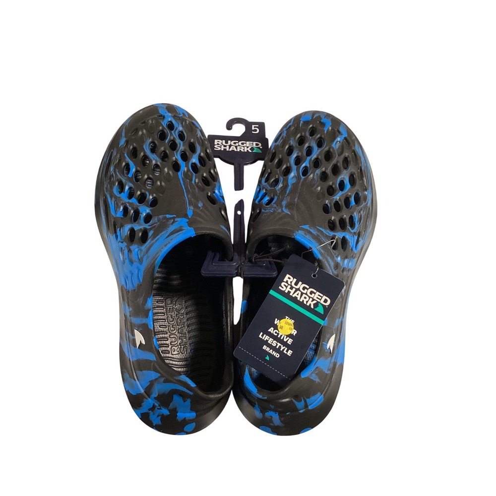 Rugged Shark Kids EVA Clogs Slip On‎ Water Shoes Black Blue Marble Swirl Size 5